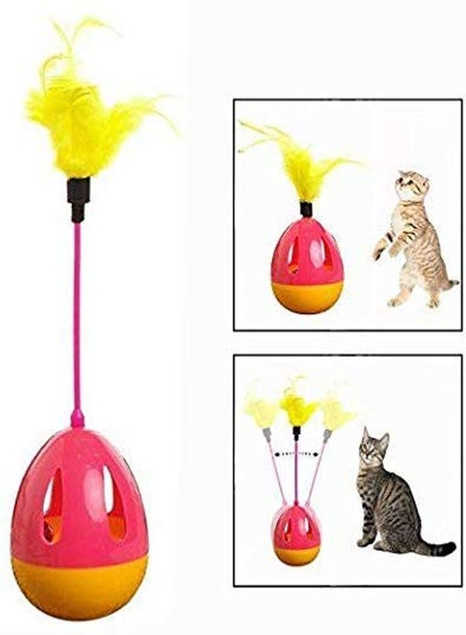 THE DDS STORE Cat Toy Interactive Rolly Polly Tumbler with Feather Toy & Treat Despensing Toy Feather Toy (Color May Vary) - Image 4